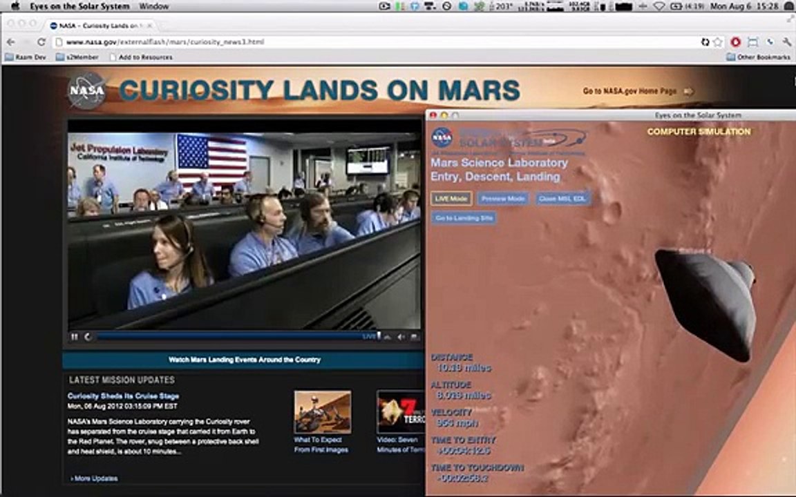 NASA TV Capture of MSL Curiosity Rover Landing on Mars