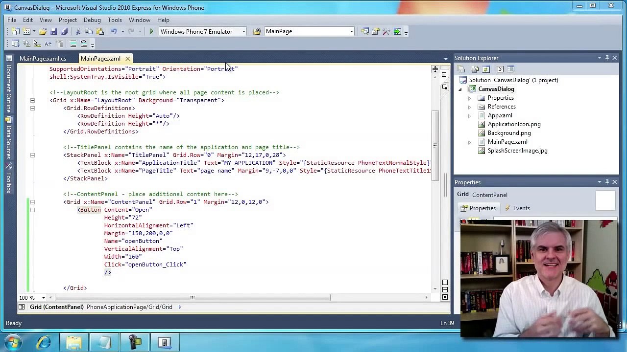 Day 03, Video 05 Windows Phone 7 - Using a Canvas as a Dialog