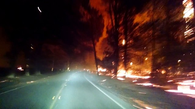 Driving through a wildfire on Valley Fire toward Middletown
