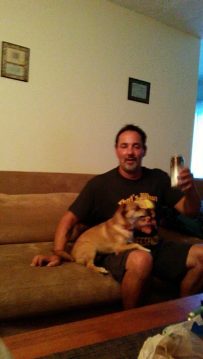 Our crazy dog Rex and coffee.