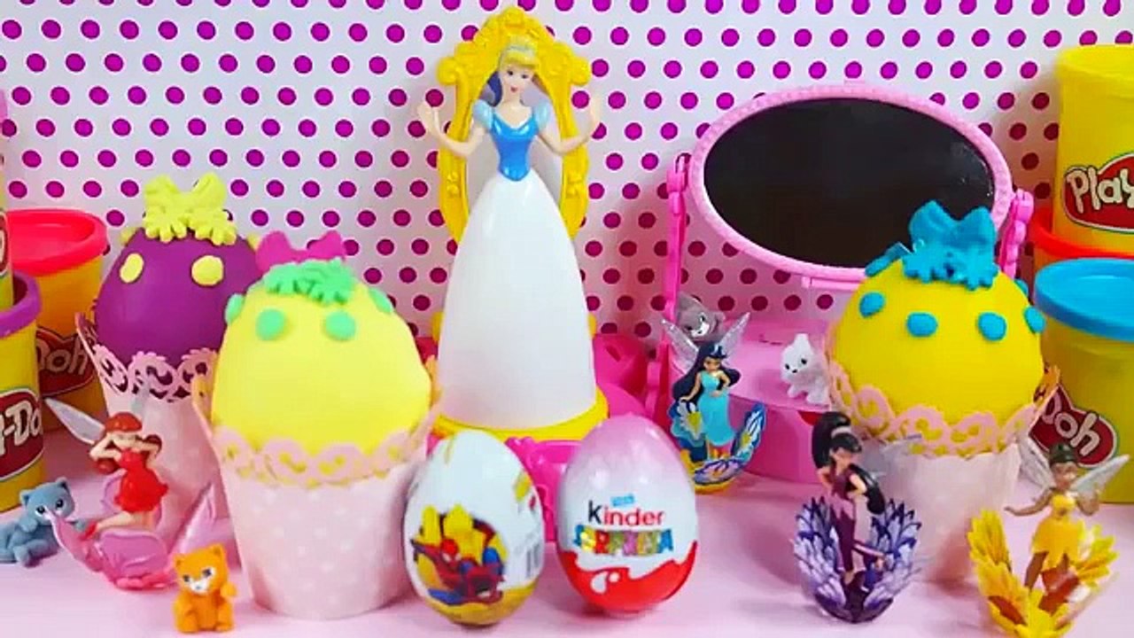 Play doh Kinder Cinderella Spiderman surprise eggs Barbie Frozen Disney fairies