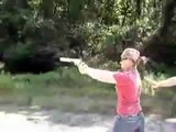 Chick nearly shoots herself
