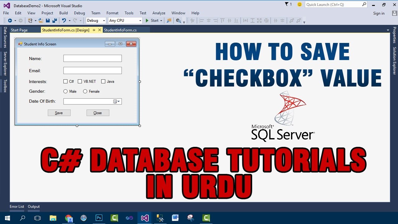 P(2) C# Database Tutorials In Urdu - Saving CheckBox Value In Database