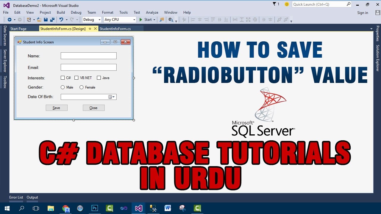 P(3) C# Database Tutorials In Urdu - Saving RadioButton Value In Database
