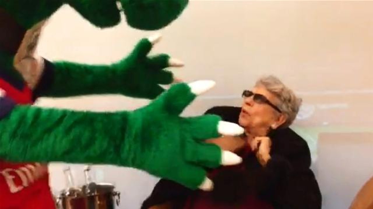 Arsenal Mascot Attacks Old Lady