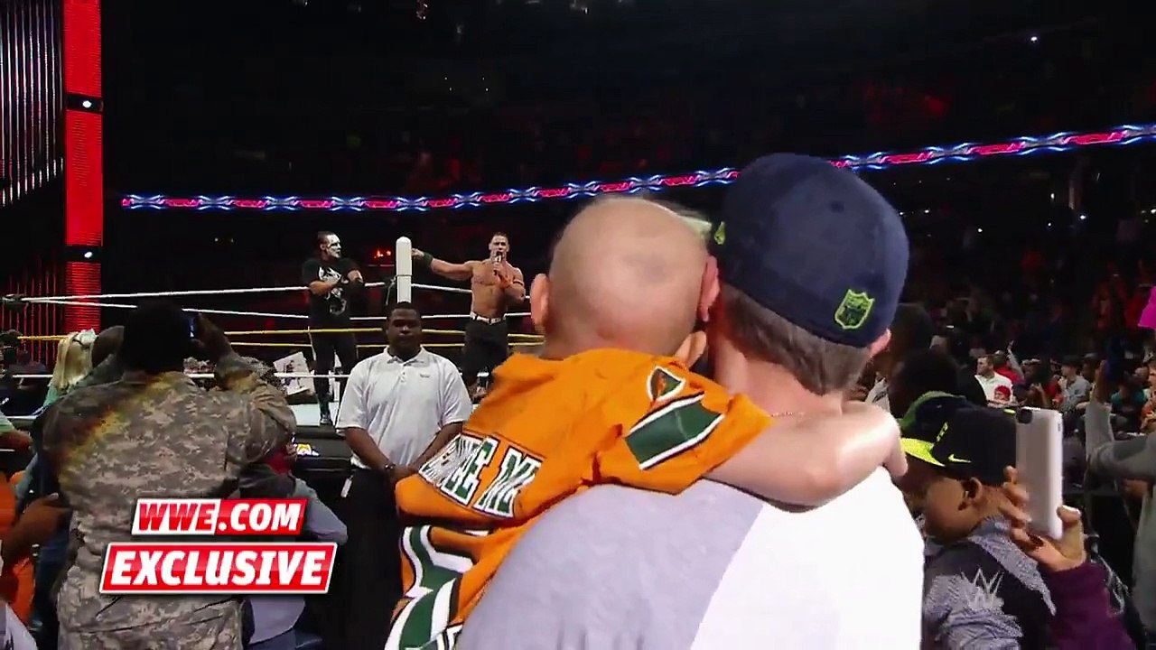 Seven year old cancer survivor kiara grindrod meets john cena and sting wwe raw