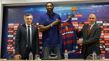 Shane Lawal press conference, new Barça Lassa's player ( basketball)