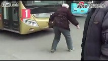 Old woman climbs under bus to scam driver