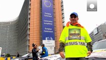 سائقوا تاكسي من كل انحاء اوروبا يحتجون في بروكسل على خدمة 