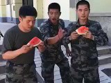 Chinese Army Guy Man Eats Watermelon In Seconds