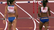 a greek female athlete stare hard at a camera