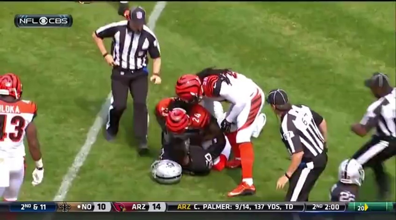 Adam Jones smashing rookie reciever Amari Cooper's bare head onto helmet! DIRTY PLAY