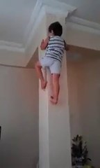 OMG! Little Spider Man walking on wall