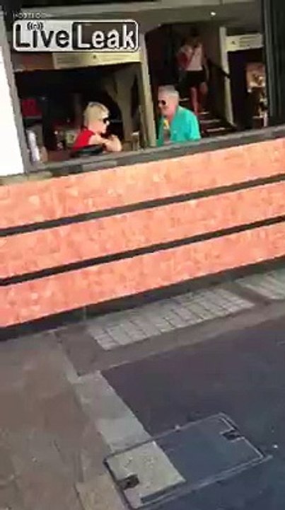 Kid pisses of old people having a drink