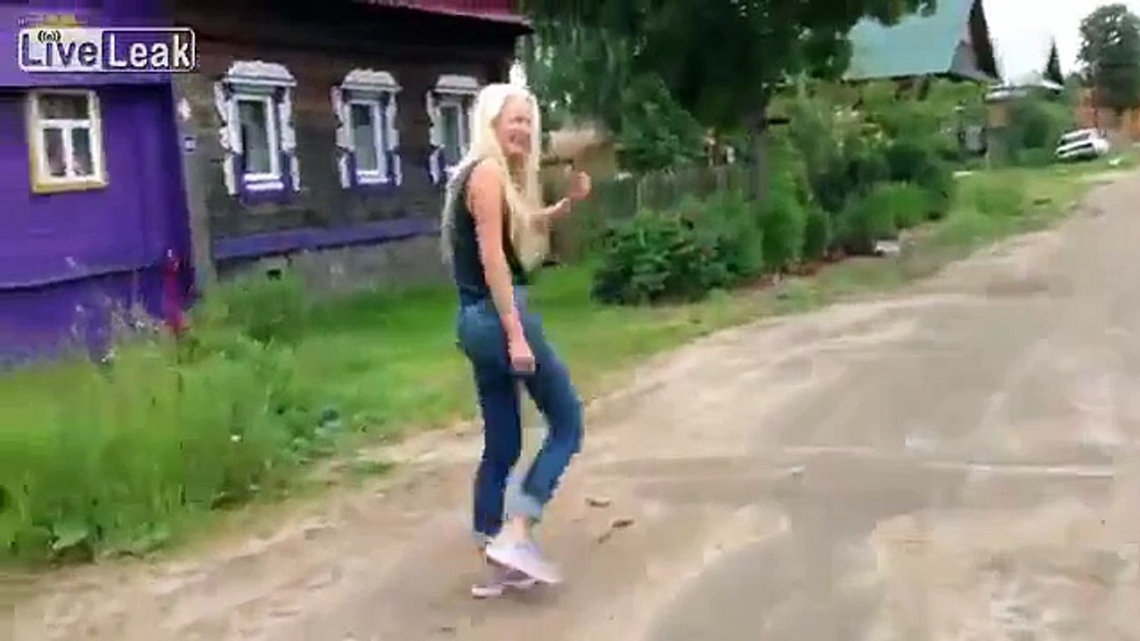 Stupid guy kicks and spits into a girl