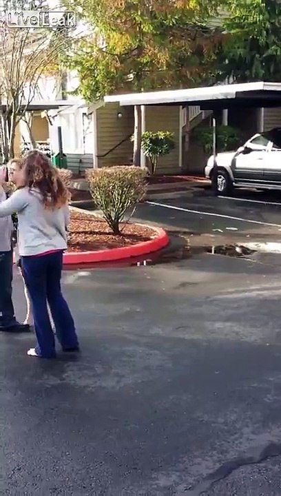 Woman hits man, gets hit back, feels victimized. Vertical video warning