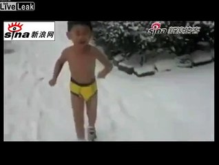 Parents force child to workout in the snow, in his underwear