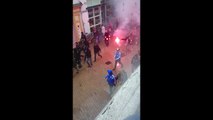 Marseille football fans run from police in Groningen