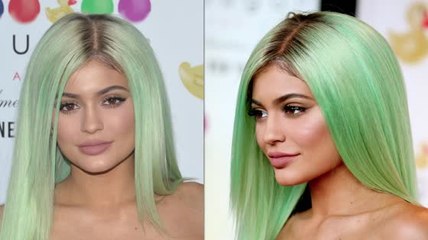 Kylie Jenner luce pelo color verde menta para el lanzamiento de Sugar Factory