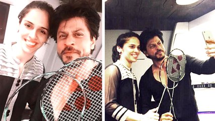 Скачать видео: Shahrukh Khan Meets Saina Nehwal | 'Dilwale' Sets | #LehrenTurns29