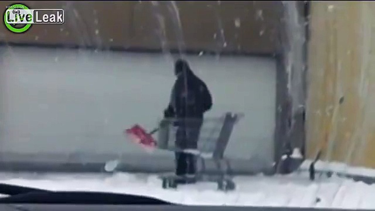 Moron fails at shoveling snow