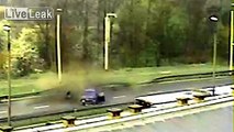 Driver thrown from car after smashing into highway barriers - 08.04.14