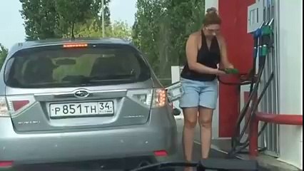 Self service at fuel station...woman things!