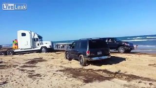Ford F-150('s) Pull Stuck Semi Truck From Beach