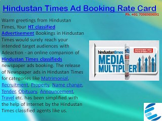 Hindustan Times Newspaper Advertisement booking Rate Card by Adeaction Media.
