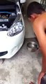 Fix a car dent using a hot water