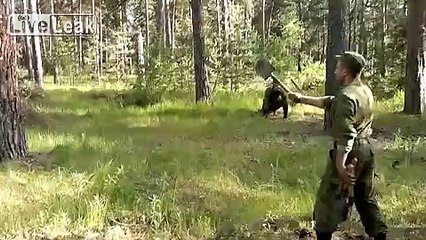 Russian soldier throwing shovels