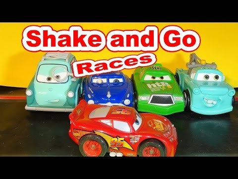 Pixar Cars Shake and Go Races with Lightning McQueen Mater Professor Z Doc Hudson and Chick Hicks