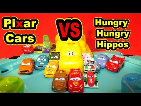 Pixar Cars Micro Drifters VS Hungry Hungry Hippos with 4 Lightning McQueen Cars