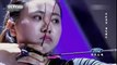 A Chinese girl successfully shot an arrow at target that was placed behind four revolving electric fans, impressing audiences in a television show.