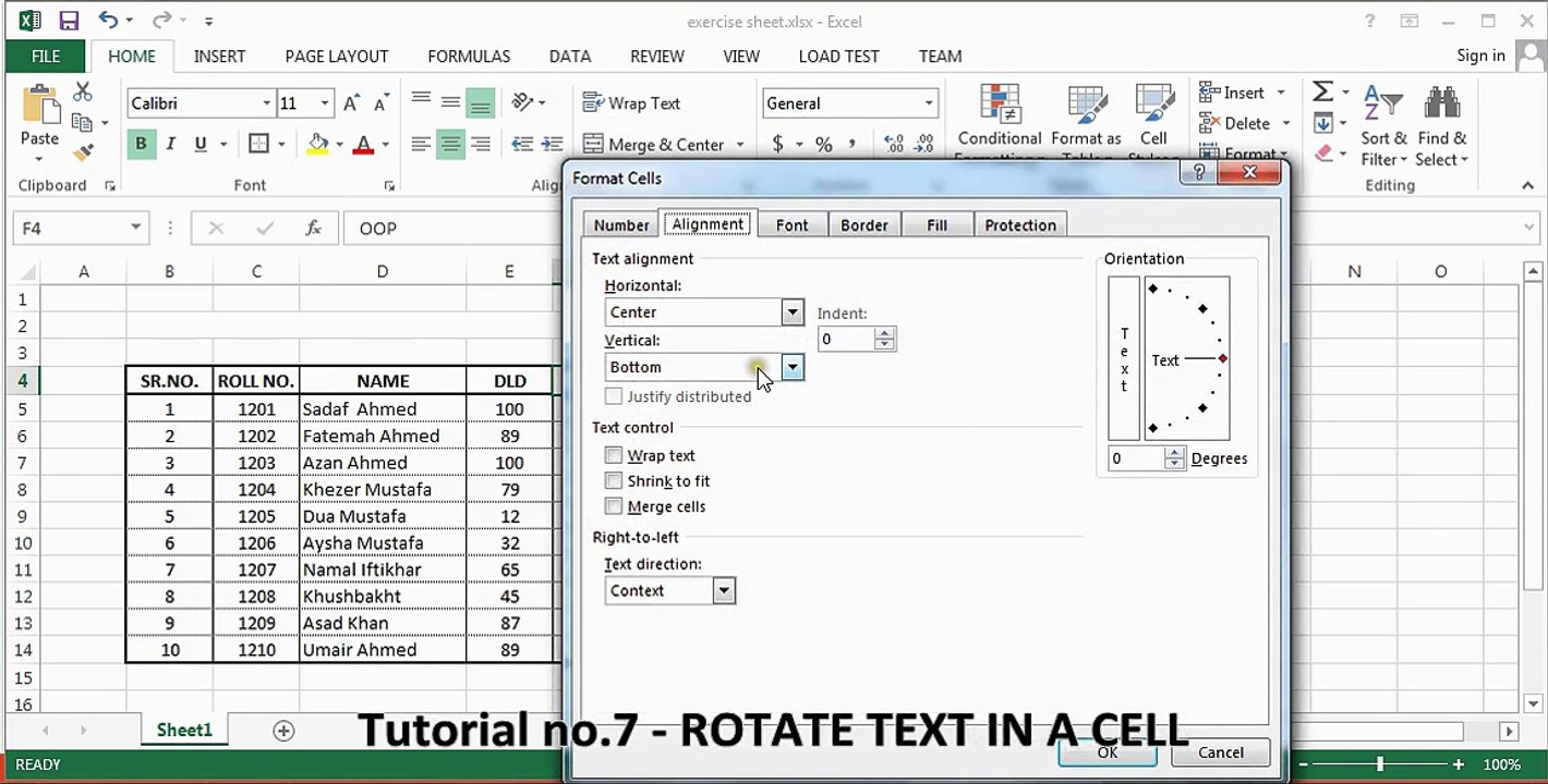 Tutorial no.7 - ROTATE TEXT IN A CELL