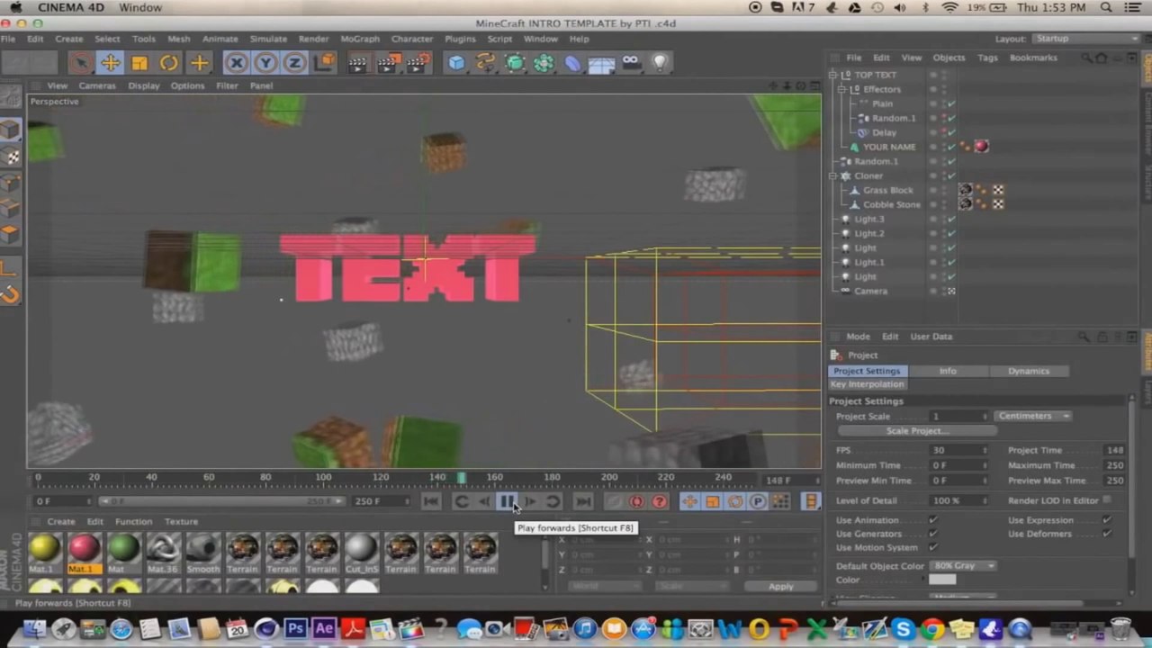 Free 3D Intro Minecraft Cinema 4D Template