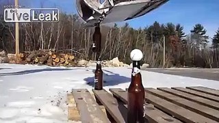 Stacking beer bottles & golf ball with heay equipment!