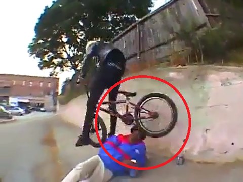 BMX Rider Jumps And Lands On Bum's Head