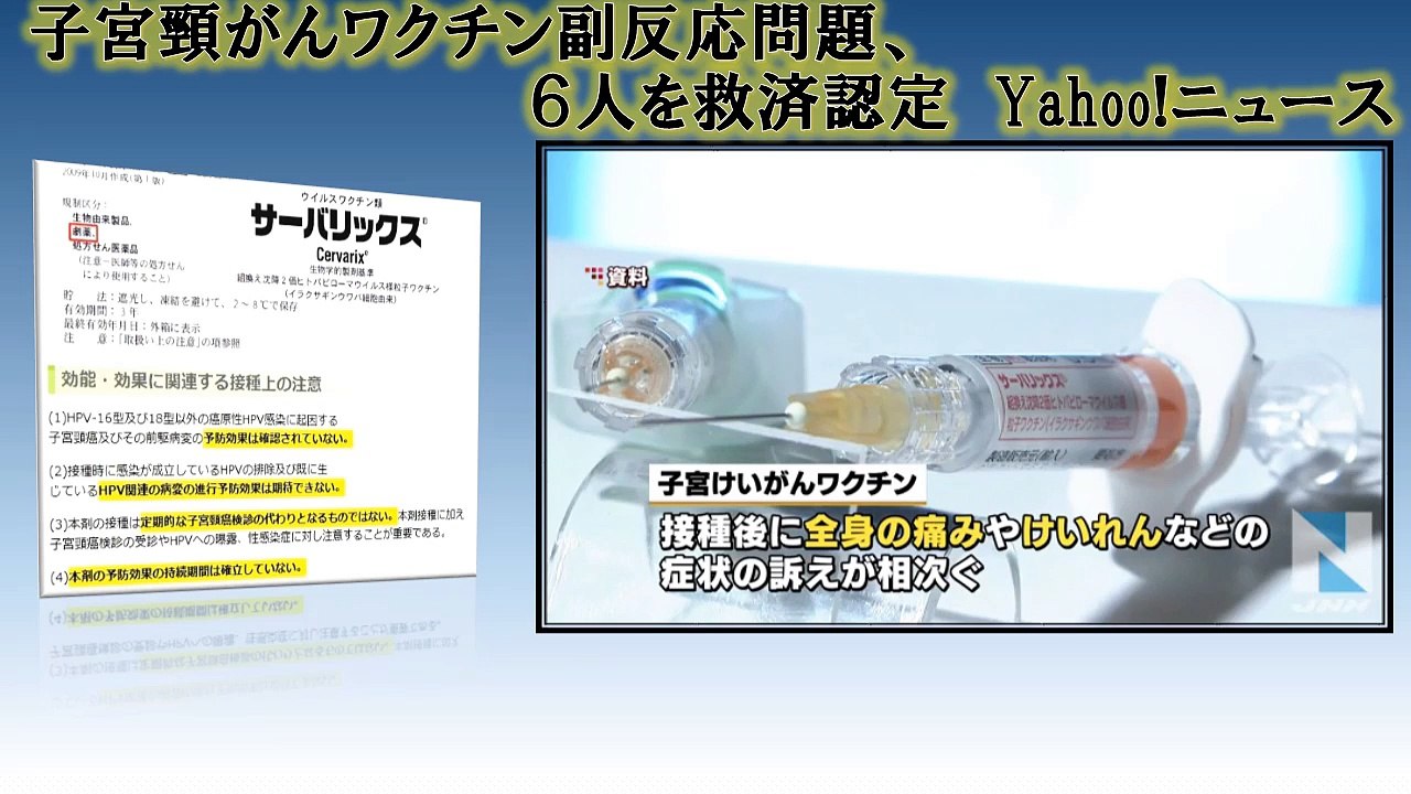 子宮頸がんワクチン副反応問題、６人を救済認定　Yahoo!ニュース
