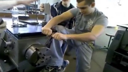 Bonehead Gets Caught In An Industrial Lathe
