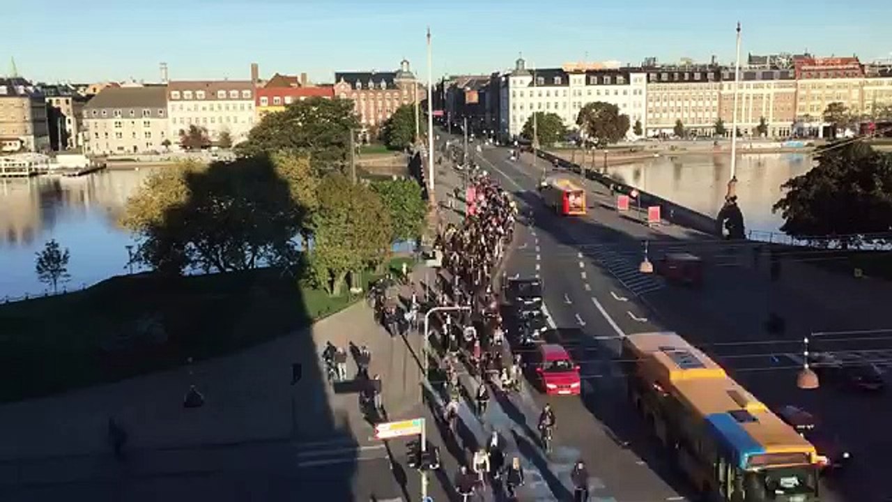 Bicycle traffic flowing through Copenhagen