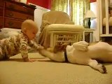 Cute baby and Beagle Dog play together!