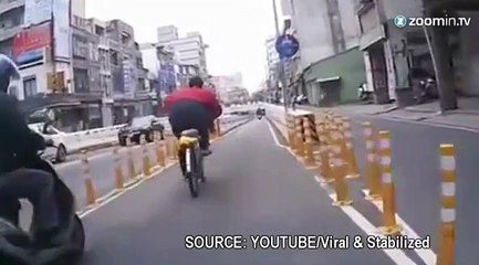 Un cycliste saoul chute violemment!