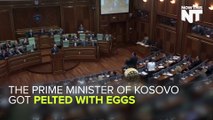 Kosovo Prime Minister Gets Pelted With Eggs