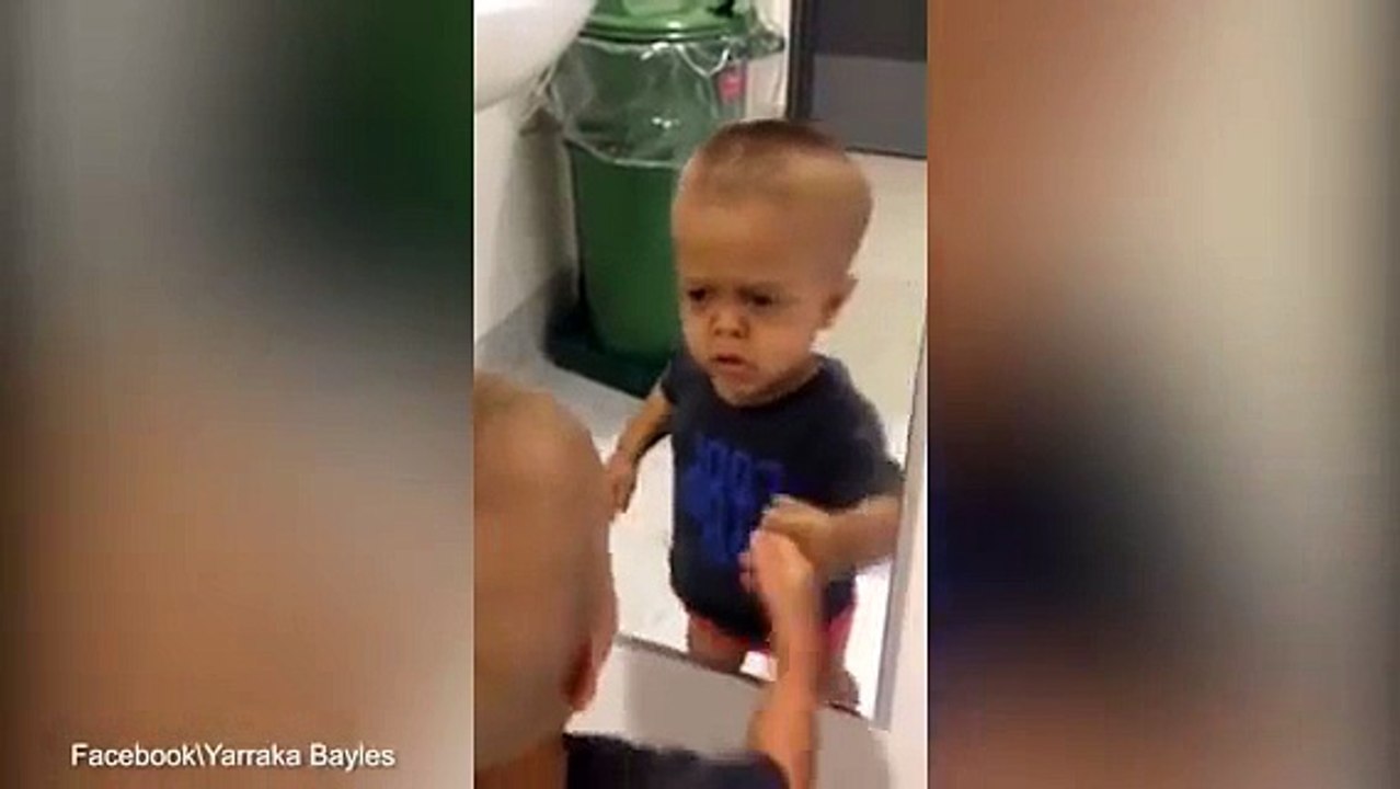 Cute Quaden pulls a series of funny faces in the mirror Dailymotion Video