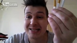 Deranged fucked up whitetrash Austrian eats cigarettes for YT thumbs-up