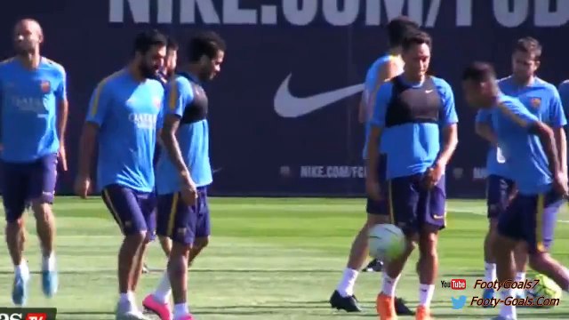 Neymar and Dani Alves having fun in FC Barcelona training 2015