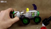 LiveLeak.com - Car made with a bottle - (Rubber Band Powered Car)