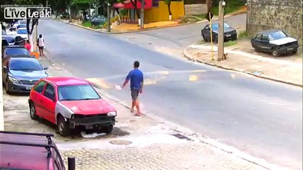 LiveLeak.com - Rollover in bump caught on security camera