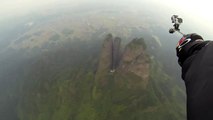 Flying Wingsuit Thru Flying Dagger Mountian by Jeb Corliss